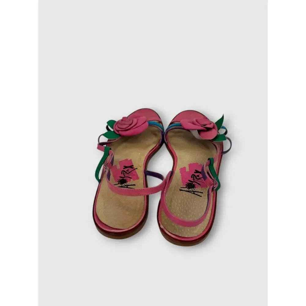 Vintage 1990s Y2k Leather Pink Rose Appliqué Flat Slingback Sandals Size 9M - Picture 5 of 7